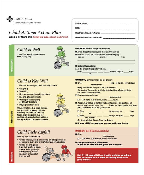 Asthma action plan example filled out